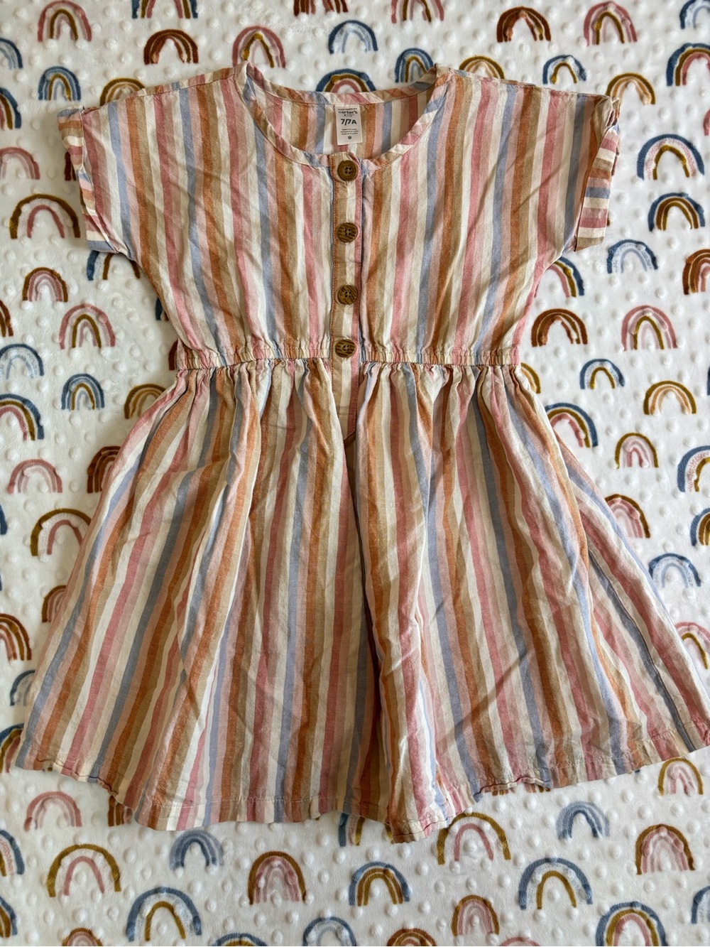 Carter's Striped Cotton Skirted Dress in Pink, Blue, Tan & Cream